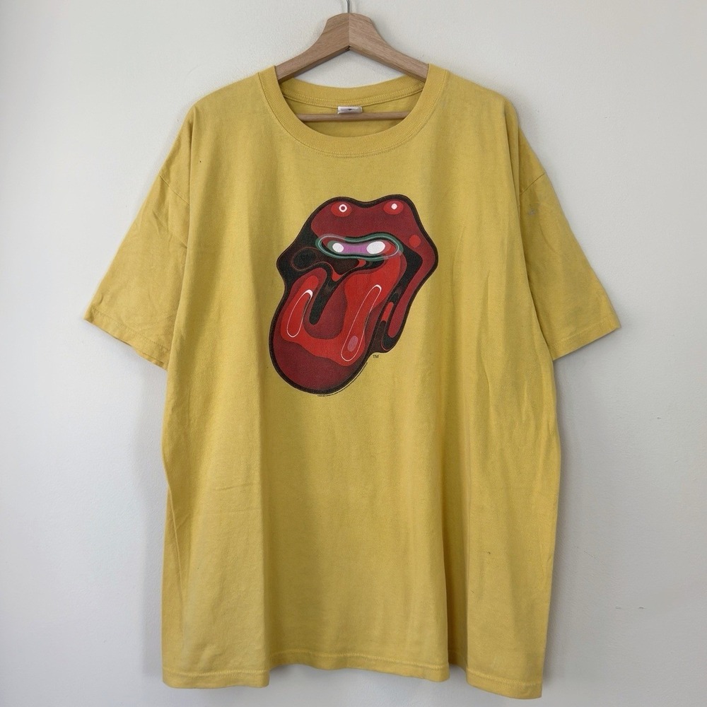 Vintage The Rolling Stones A Bigger Bang Rock Band Tour Yellow Tee Shirt - XXL